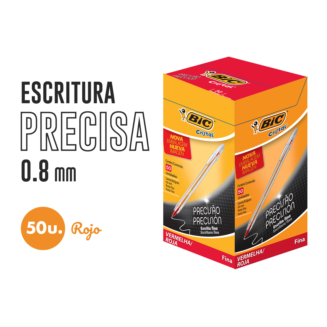 (CON01R) BOL BIC CRISTAL FINE PLUS 0.8M ROJO - ESCOLAR - BOLIGRAFOS