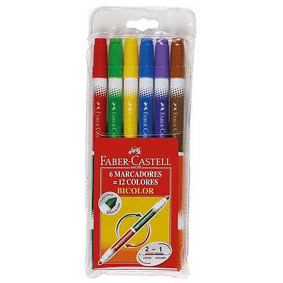 (CON208) MARCADOR FABER CASTELL X6 BICOLOR - ESCOLAR - MARCADORES