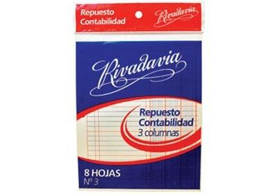 REP.RIVADAVIA CONTABLE N¦3 3COL 8HS - ESCOLAR - REPUESTOS DE HOJAS
