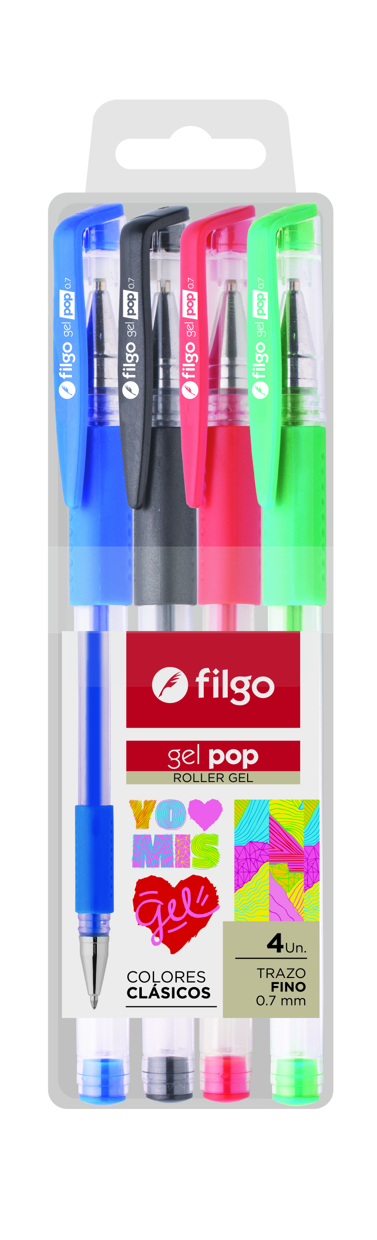 (FIL75) BOL FILGO GEL POP X4 CLASICO - ESCOLAR - BOLIGRAFOS