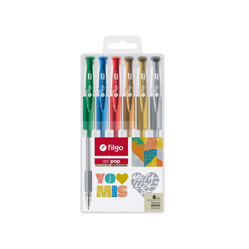 (FIL81) BOL FILGO GEL POP X6 METALIZADO - ESCOLAR - BOLIGRAFOS