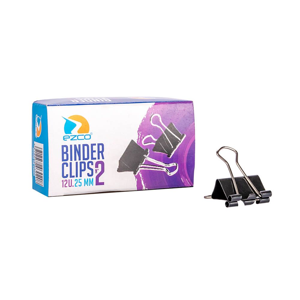 (SIF22-2) BINDER CLIPS EZCO 25MM N¦2 12UNID - COMERCIAL - CLIPS