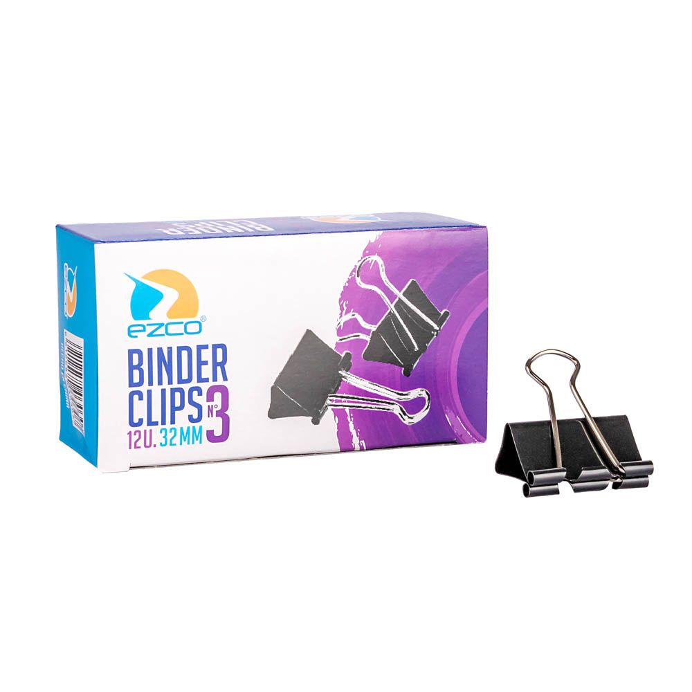 (SIF22-3) BINDER CLIPS EZCO 32MM N3 12UNID - COMERCIAL - CLIPS