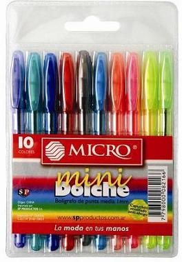 (SP34) BOL MICRO MINI DOLCHE X10 COLORES - ESCOLAR - BOLIGRAFOS